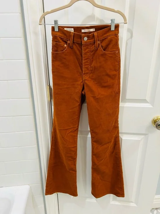 Levi's Premium Ribcage Flare Corduroy Pants Burnt Orange Rust High Rise Size 24 - Picture 6 of 15